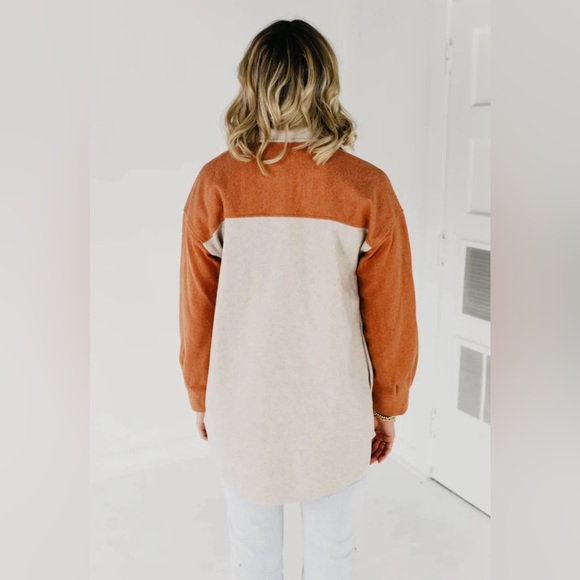 HEM & THREAD Quinn Color Block Shacket - Taupe/Rust - Picture 3 of 7